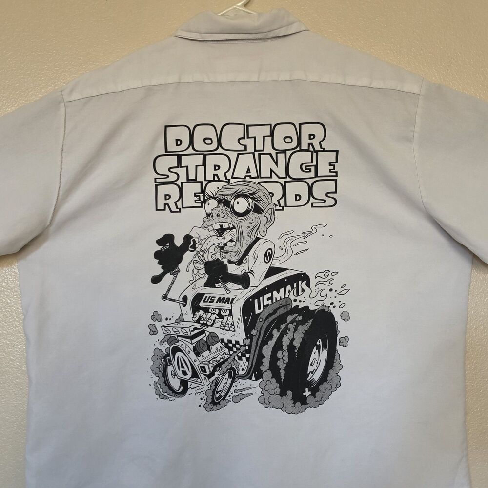 VTG Dr. Strange Records Store XXL Work Shirt Hot Rod Ratfink Mechanic Punk Rock